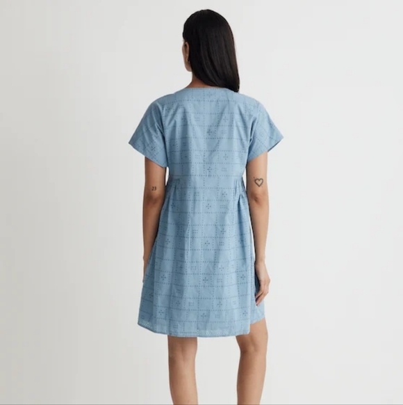 Madewell Button-Front V-Neck Mini Dress, Color Tranquil Lake Size M - Picture 2 of 16